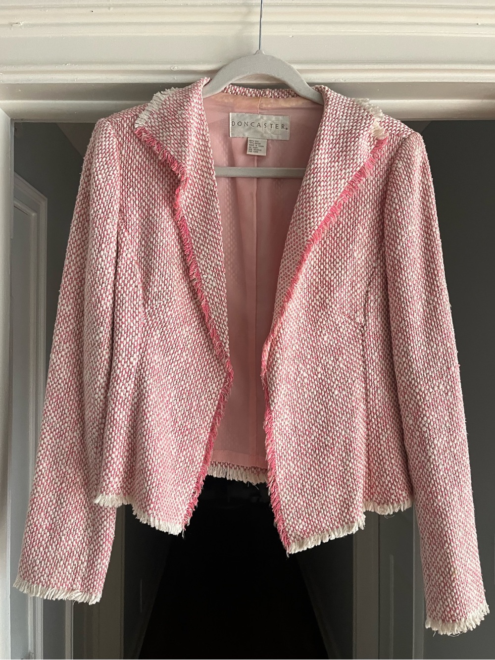 Vintage Doncaster Silk Pink & White Tweed Fringe-Trim Jacket
